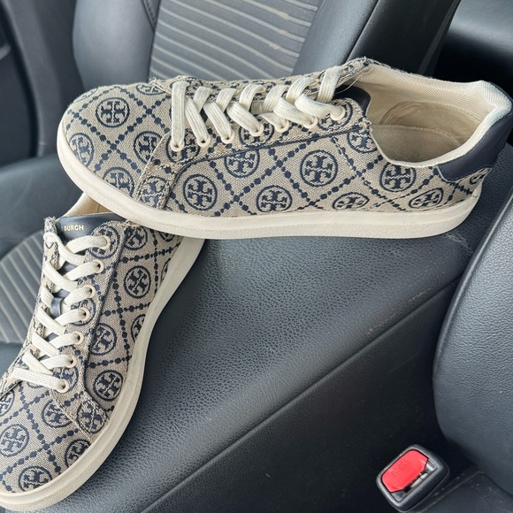 Tory Burch Black and Cream Logo Sneakers - Picture 2 of 3